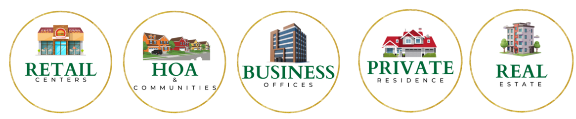 Graphic logo featuring a modern apartment building with green trees, accompanied by the text 'REAL ESTATE' in bold green and black font.